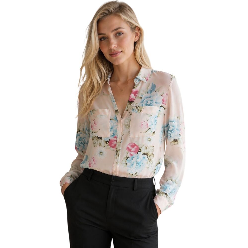 Candie's Pink Floral Lightweight Blouse Top Sz Small Office Formal Work Casual - Picture 2 of 10